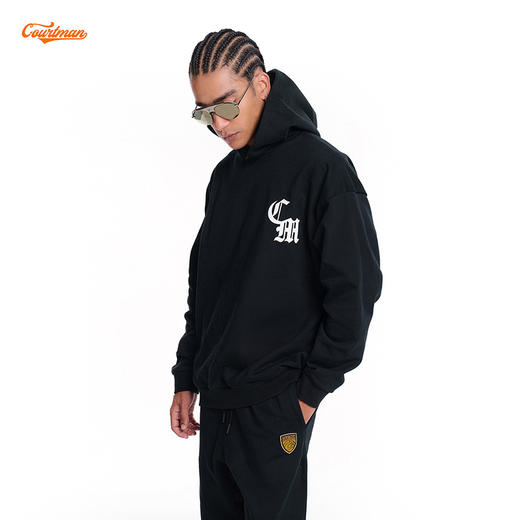 COURTMAN野球帝 美式复古情侣哥特logo印花宽松连帽运动休闲卫衣 商品图0