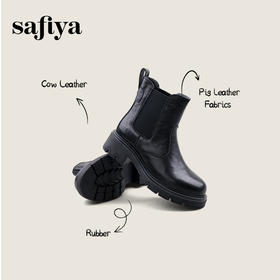 Safiya/索菲娅2024冬英伦风真皮时尚厚底粗跟套筒轻便休闲切尔西短靴 SF44116146