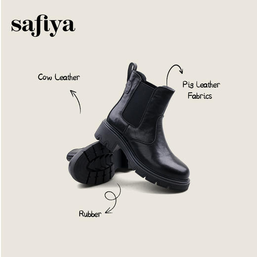 Safiya/索菲娅2024冬英伦风真皮时尚厚底粗跟套筒轻便休闲切尔西短靴 SF44116146 商品图0