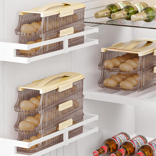 【会“滚蛋”的鸡蛋盒！轻松取蛋】冰箱门滚动鸡蛋架托鸡蛋收纳盒冰箱可叠加便携鸡蛋盒厨房装鸡蛋盒，告别抽拉开盖，取蛋轻而易举。ry 商品图2