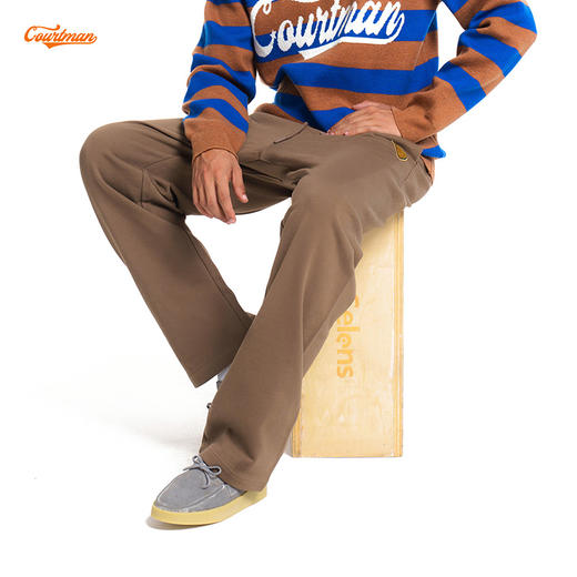 COURTMAN野球帝 运动直筒徽章宽松针织裤跑步训练篮球休闲卫裤男 商品图4