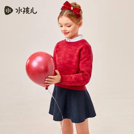 【新年系列】水孩儿童装春上新款女童套裙舒适保暖针织上衣精美节日裙子 商品图2