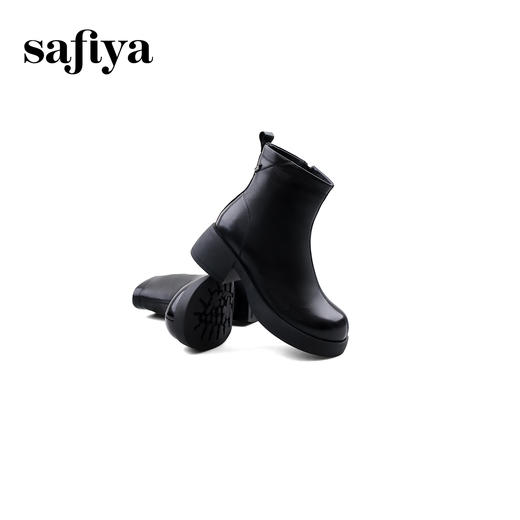 Safiya/索菲娅2024冬真皮复古英伦风时尚厚底粗跟套筒加绒短靴 SF4411A206 商品图5