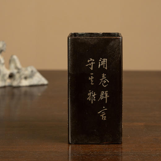 民国 大漆撒银山水诗文笔筒 商品图4