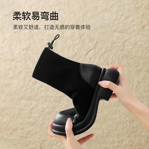 ZHR则则简约厚底增高圆头弹力短靴靴子2024新款百搭时尚复古女鞋 商品图4