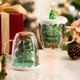 摩登主妇圣诞节礼物双层玻璃杯创意女牛奶杯可爱家用杯子带盖水杯