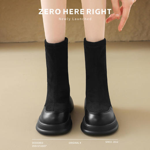 ZHR则则简约厚底增高圆头弹力短靴靴子2024新款百搭时尚复古女鞋 商品图9