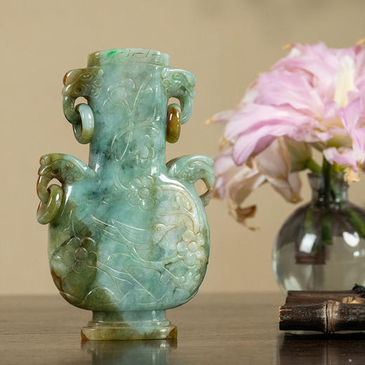 清 翡翠喜上眉梢活环耳赏瓶摆件 商品图1