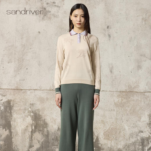 精梳棉针织撞色POLO领套衫   SJS96W019N 商品图2