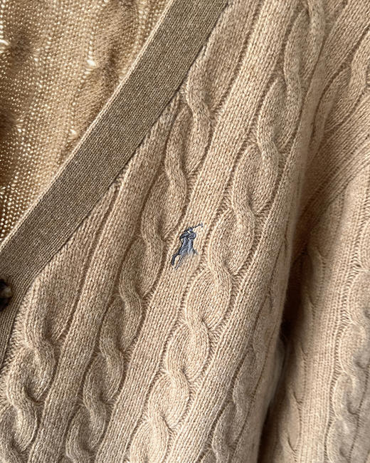 单品包邮现货 THS 无 RL马球男士 源厂尖尾PRL 羊毛羊绒Cable Knit绞花针织V领开衫 3色 AM1140 商品图6