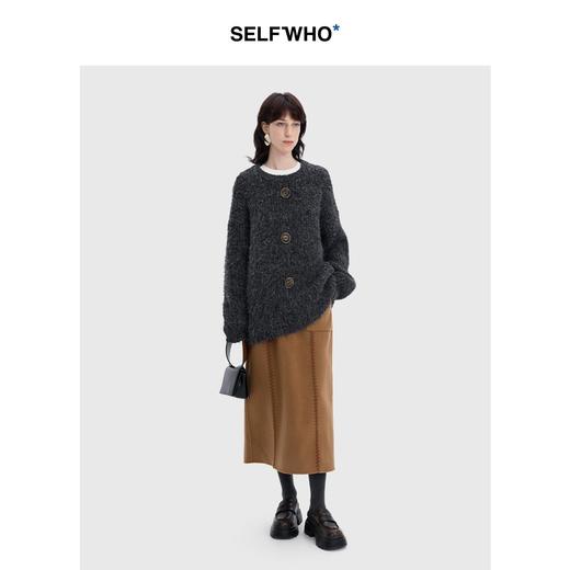 SELFWHO复古时髦圆领针织衫女2024秋冬新款宽松简约慵懒百搭毛衣 商品图2