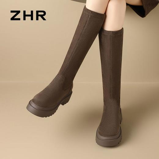 ZHR则则加绒长筒靴女2024秋冬新款厚底弹力瘦瘦靴百搭不过膝长靴 商品图9