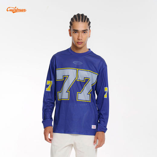 COURTMAN野球帝 77号数字上衣投篮服网眼长袖T恤健身运动男训练服 商品图2