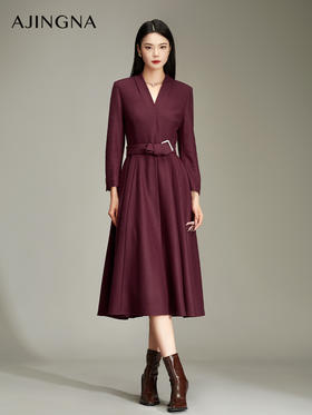 【商场同款】阿菁娜2024冬季新款安可拉红古典连衣裙A30D112013