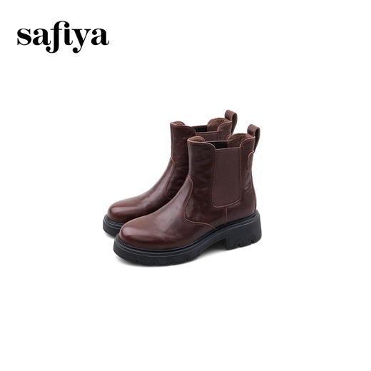 Safiya/索菲娅2024冬英伦风真皮时尚厚底粗跟套筒轻便休闲切尔西短靴 SF44116146 商品图2