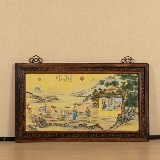 二十世纪 红木镶珐琅彩促织图瓷板画挂屏 商品图0