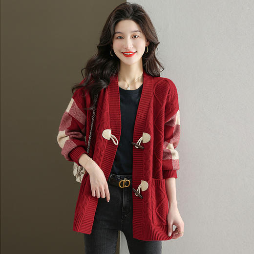 YYJY917 中长款针织开衫女秋装2024年新款时尚牛角扣休闲宽松女士毛衣外套 商品图1
