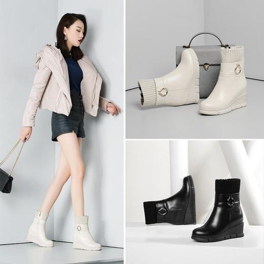 【预售5天】小个子真皮内增高加绒毛线筒短靴平底马丁靴女厚底中筒瘦瘦靴SMQ&728-6 商品图2