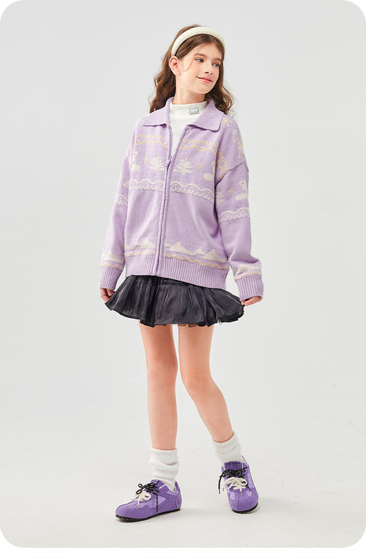 水孩儿童装秋冬新款儿童针织外套女童百搭时尚线衣男童复古翻领针织衫 商品图2