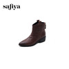 Safiya/索菲娅2024秋冬真皮拉链气质尖头粗跟英伦及踝短筒时装靴 SF44116167 商品缩略图4