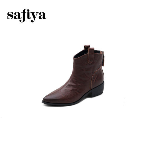 Safiya/索菲娅2024秋冬真皮拉链气质尖头粗跟英伦及踝短筒时装靴 SF44116167 商品图4