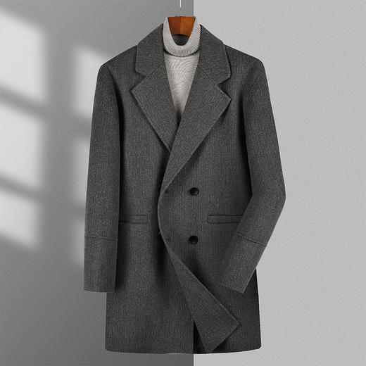 【新款DAB】大依优型大码男装羊毛呢双面呢大衣大衣外套手工呢子中长款胖子休闲男士 商品图11