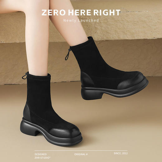 ZHR则则简约厚底增高圆头弹力短靴靴子2024新款百搭时尚复古女鞋 商品图7