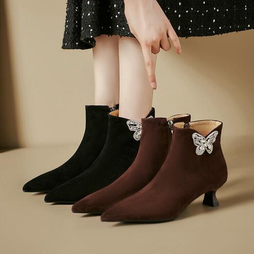 【预售5天】新款秋冬季单靴磨砂皮细跟短靴女软底低跟靴子女ML&ML-78 商品图4