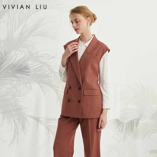 VIVIAN LIU TZ2413107梅春女装新款西装领双排扣中长款马甲 商品图0