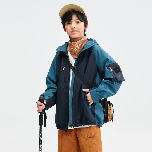 水孩儿童装秋冬新款儿童三防加绒外套男童时尚拼色拉链衫女童防风保暖上衣 商品图3