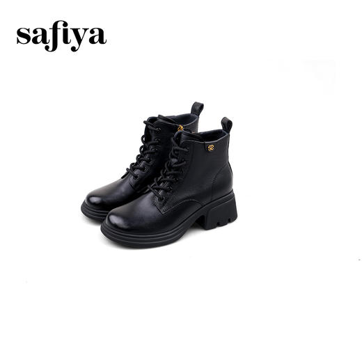 Safiya/索菲娅2024冬季真皮休闲圆头坡跟时尚百搭后拉链短踝靴 SF44116114 商品图2