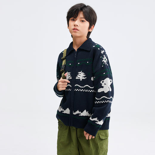 水孩儿童装秋冬新款儿童针织外套女童百搭时尚线衣男童复古翻领针织衫 商品图4