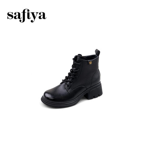 Safiya/索菲娅2024冬季真皮休闲圆头坡跟时尚百搭后拉链短踝靴 SF44116114 商品图3