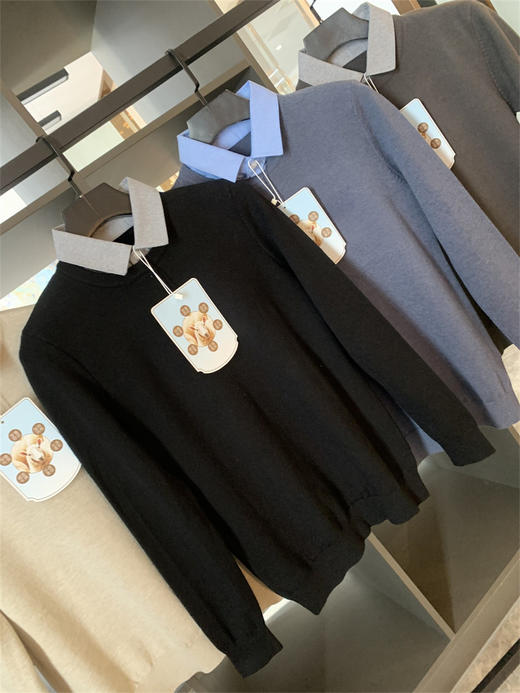 线下699!轻奢线!2024秋冬绵羊毛混纺秋冬翻领假两件毛衣打底针织衫男！ 商品图7