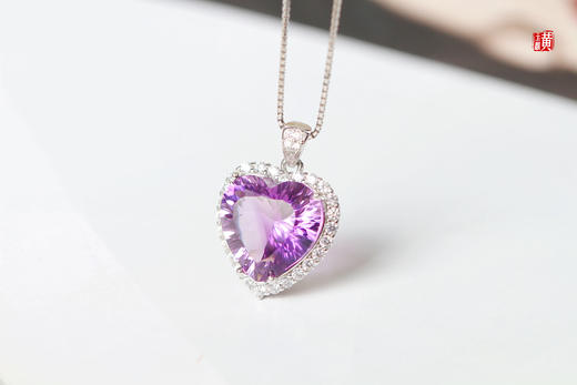 紫水晶心形吊坠  ，925银镶 商品图1