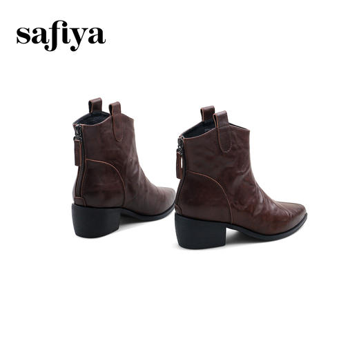 Safiya/索菲娅2024秋冬真皮拉链气质尖头粗跟英伦及踝短筒时装靴 SF44116167 商品图6