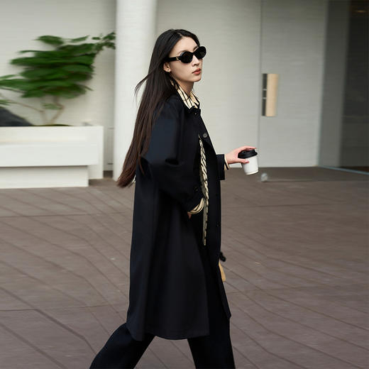 【顺丰包邮】33908 洛诗琳轻奢高级感黑色匹马棉长款翻领风衣女9521 商品图2