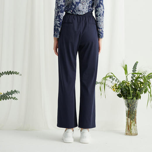 VIVIAN LIU R2437502夏女装新款时尚松紧腰裤脚开叉直筒长裤 商品图1