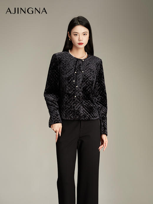 【商场同款】阿菁娜2024冬季新款经典小香风箱型丝绒短外套A29D107027 商品图1