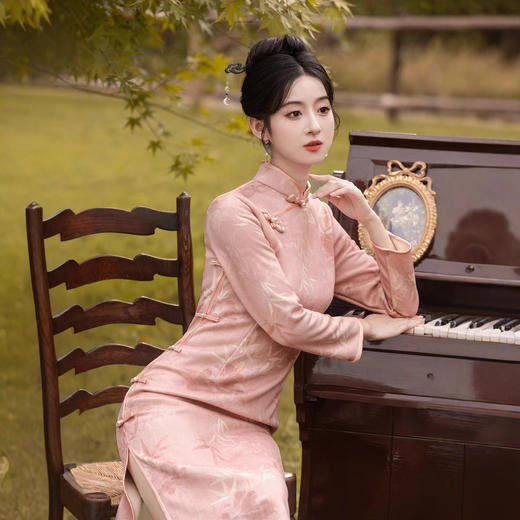 气质麂皮绒加绒显瘦，日常通勤长款旗袍MLS7095 商品图1