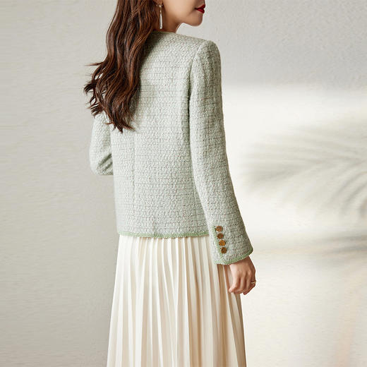 【高货ay】全新升级【铂金会员367/天猫499/差价132】(13514) 洛诗琳秋冬羊毛牛油果绿2024新款粗花呢小香风外套女 商品图4