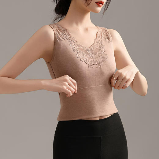 X4D2825-CYS磨毛保暖背心女带胸垫一体秋冬2024新款修身无痕内搭防寒打底衫女 商品图0