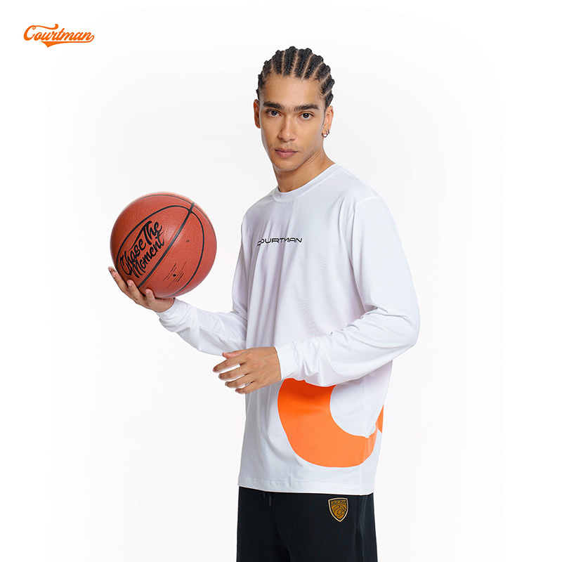 COURTMAN野球帝 侧面星标运动速干透气美式投篮T恤男士长袖上衣