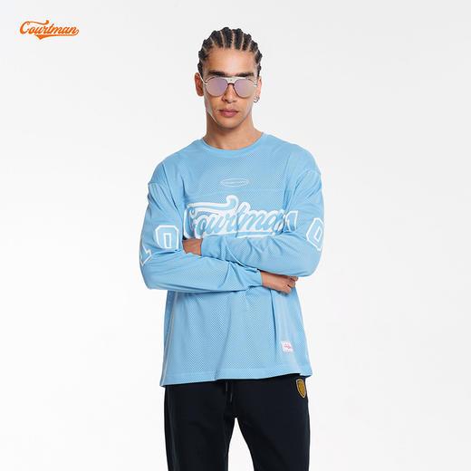 COURTMAN野球帝 北卡蓝复古网眼长袖健身上衣运动训练服投篮服T恤 商品图2