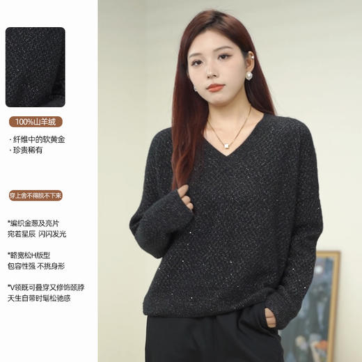臣禾	【星辰羊绒衫】100%山羊绒 V领亮片针织衫JZ243100309 商品图0