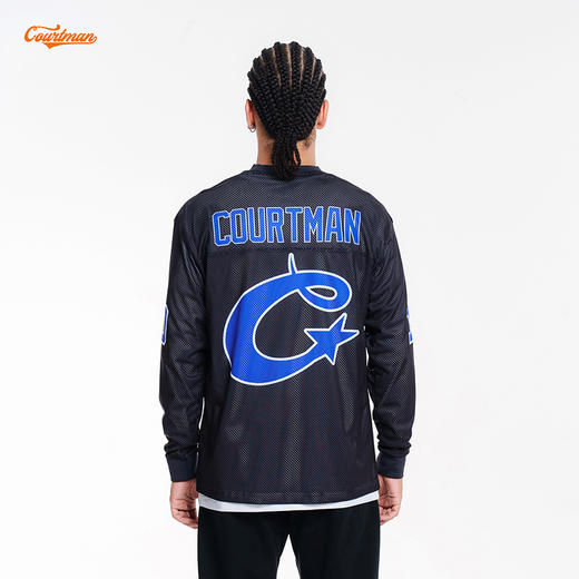 COURTMAN野球帝 复古logo网眼长袖字母印花运动投篮服T恤男士上衣 商品图1