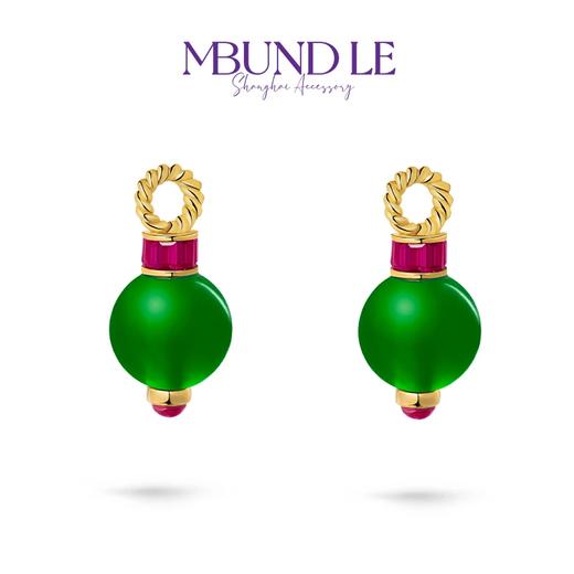 摩邦珠宝 铜合金耳饰 芳春天晓-绿珠子配红珠耳环 商品图2