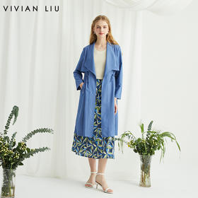 VIVIAN LIU R2423101春女装新款时尚翻领收腰长款风衣