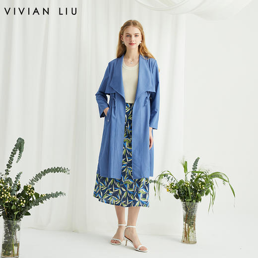 VIVIAN LIU R2423101春女装新款时尚翻领收腰长款风衣 商品图0