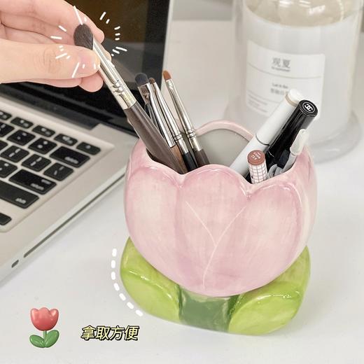 【敲好看！花朵收纳杯】花朵笔筒陶瓷桌面摆件可爱女生书桌办公室收纳盒文具置物架收纳罐。ry 商品图2
